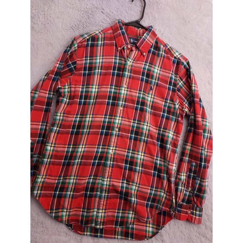 Polo Ralph Lauren Shirt Mens Small Midweight Oxford Christmas Plaid Holiday Prep